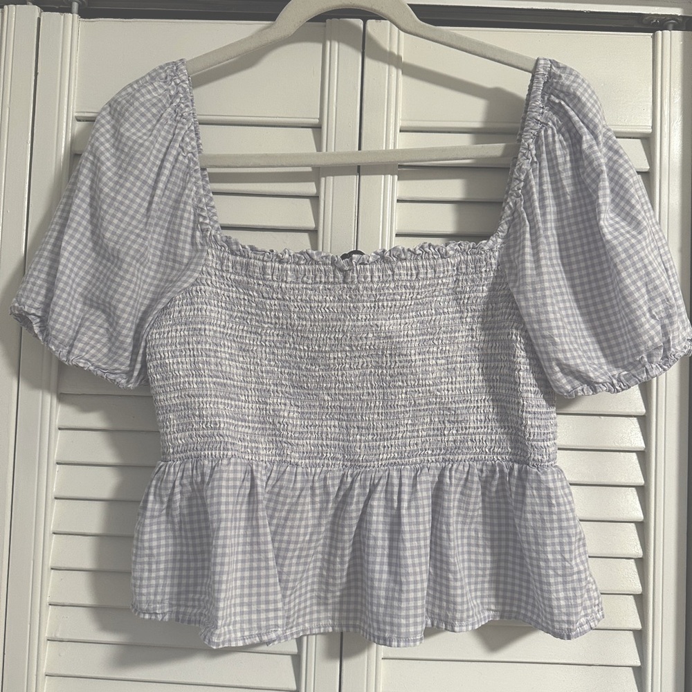 J.Crew Light Blue Gingham Peplum Top